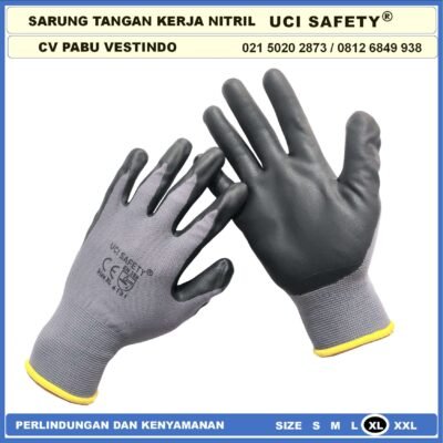 Sarung Tangan safety Gloves Greasy Nitril Nylon Tukang Hitam Black k3 Hse engineering Mechanical - Gambar 8