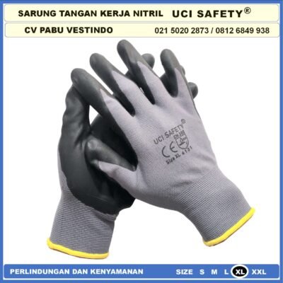Sarung Tangan Security Nitril Multi Purpose Pertambangan Berkebun Anti Licin Greasy Coating Nitril Hitam Black
