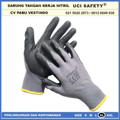 Uci Safety Work Glove engineering Tukang Nitril Safety Kerja Sarung Tangan Hitam Black Multitask Bagunan - Gambar 8