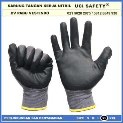 Uci Safety Nitrile Pertambangan Nitril Pengaman kerja  Work Glove Multitask Perkebunan Hitam Black Berkebun - Gambar 9