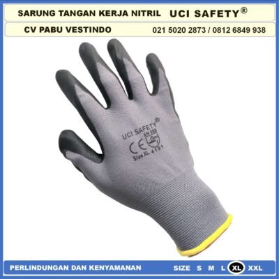 Sarung Tangan safety Gloves Nylon Nitrile Coating Nitril Uci Safety Multitask Kerja Greasy - Gambar 10