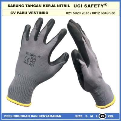 safety Gloves Hitam Black Mekanik Ukuran M L XL Security Mechanical Nylon Tukang Nitril Pengaman kerja - Gambar 8