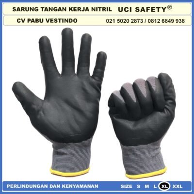 safety Gloves Pengaman kerja  Security Hitam Black Kerja Proyek Nitril Sarung Tangan Greasy Electrical - Gambar 9
