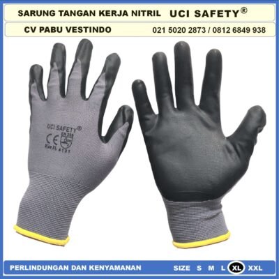 safety Gloves Tukang Hitam Black Anti Slip Grey/Abu abu engineering Kerja Proyek En 388 4131 Nitril