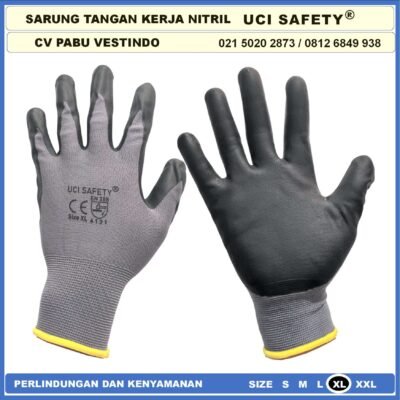 Sarung Tangan Grey/Abu abu Nitril Work Glove Nitrile Bengkel Safety Kerja Hitam Black Mechanical Coating Nitril - Gambar 9