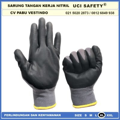 Sarung Tangan safety Gloves Greasy Nitril Nylon Tukang Hitam Black k3 Hse engineering Mechanical - Gambar 9
