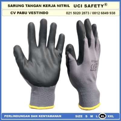 Sarung Tangan Nitril Electrical Coating Nitril Perkebunan Mekanik Pengaman kerja  Work Glove Hitam Black Multitask - Gambar 9