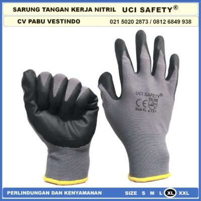 Sarung Tangan Security Nitril Multi Purpose Pertambangan Berkebun Anti Licin Greasy Coating Nitril Hitam Black - Gambar 9