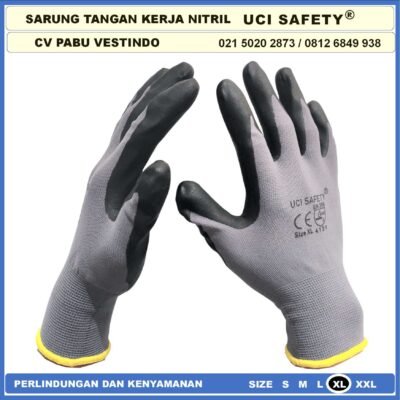 Uci Safety Work Glove engineering Tukang Nitril Safety Kerja Sarung Tangan Hitam Black Multitask Bagunan - Gambar 9