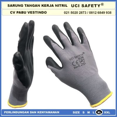 safety Gloves Anti Licin k3 Hse engineering Hitam Black Nitril Anti Slip Grey/Abu abu Electrical Teknik mesin - Gambar 9