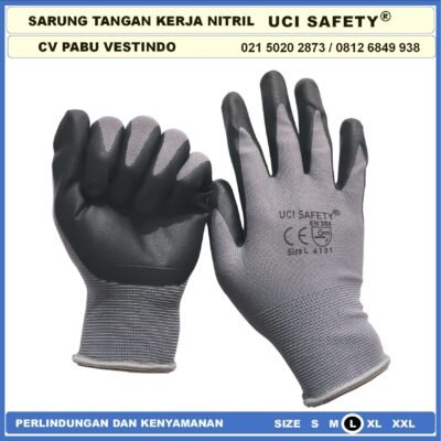 safety Gloves Pengaman kerja  Security Hitam Black Kerja Proyek Nitril Sarung Tangan Greasy Electrical - Gambar 4