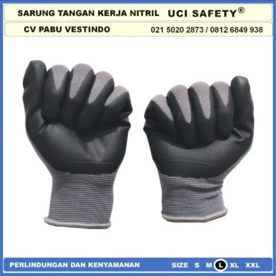 Sarung Tangan Grey/Abu abu Nitril Work Glove Nitrile Bengkel Safety Kerja Hitam Black Mechanical Coating Nitril - Gambar 4