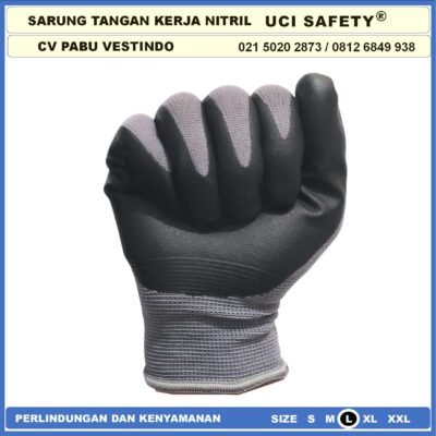 Sarung Tangan safety Gloves Greasy Nitril Nylon Tukang Hitam Black k3 Hse engineering Mechanical - Gambar 4