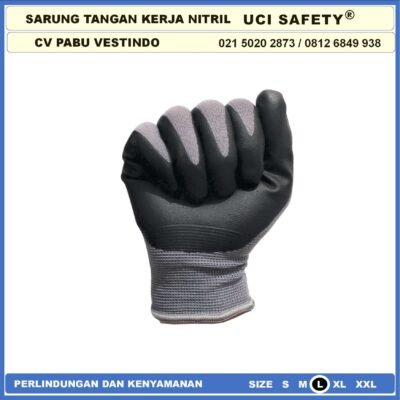 Uci Safety Pabrik Proyek En 388 4131 Hand Gloves Hitam Black Nitril Perkebunan Mekanik Anti Slip - Gambar 5
