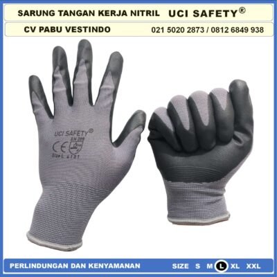 Uci Safety Work Glove engineering Tukang Nitril Safety Kerja Sarung Tangan Hitam Black Multitask Bagunan - Gambar 4