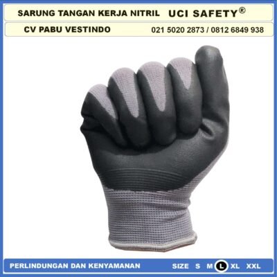 Sarung Tangan safety Gloves Nylon Nitrile Coating Nitril Uci Safety Multitask Kerja Greasy - Gambar 5