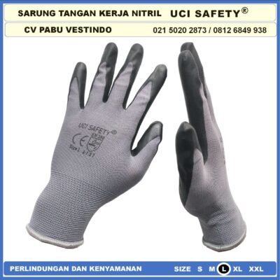 Uci Safety Nitrile Pertambangan Nitril Pengaman kerja  Work Glove Multitask Perkebunan Hitam Black Berkebun - Gambar 2