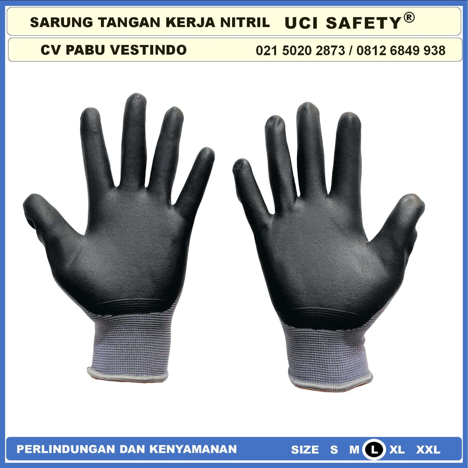 Sarung Tangan Nitril Ukuran M L XL Grey/Abu abu Teknik mesin otomotif Industri Uci Safety Hitam Black Work Glove - Gambar 5