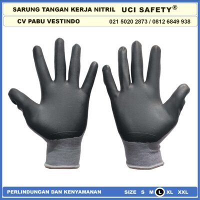 Uci Safety Nitrile Pertambangan Nitril Pengaman kerja  Work Glove Multitask Perkebunan Hitam Black Berkebun - Gambar 5