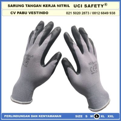 Sarung Tangan Kerja Nitril Proyek Anti Slip Grey/Abu abu engineering Hitam Black Industri Bengkel - Gambar 5
