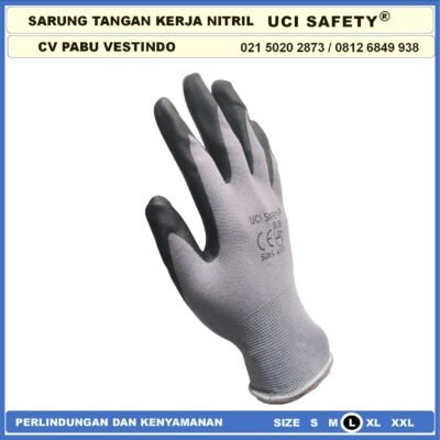 Sarung Tangan Security Nitril Multi Purpose Pertambangan Berkebun Anti Licin Greasy Coating Nitril Hitam Black - Gambar 5