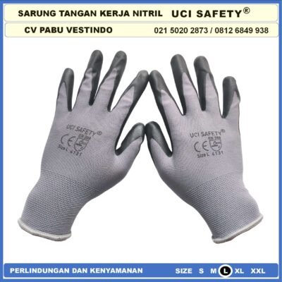 Uci Safety Work Glove engineering Tukang Nitril Safety Kerja Sarung Tangan Hitam Black Multitask Bagunan - Gambar 5