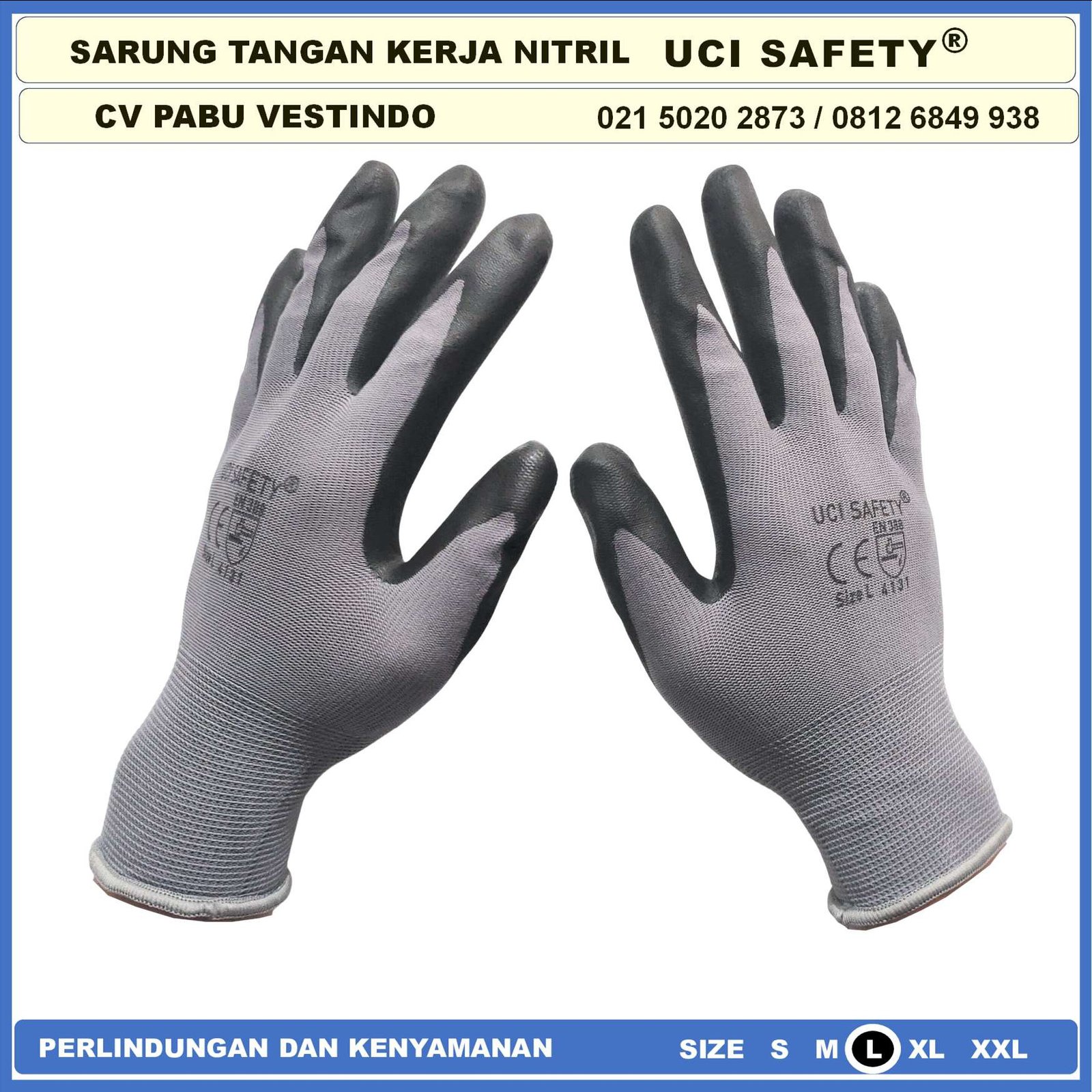 Sarung Tangan Nylon Nitril Bengkel Safety Kerja k3 Hse Coating Nitril Nitrile Proyek Hitam Black - Gambar 2