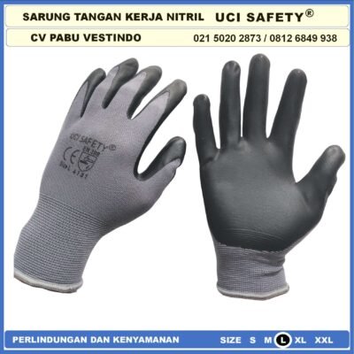Sarung Tangan Grey/Abu abu Nitril Work Glove Nitrile Bengkel Safety Kerja Hitam Black Mechanical Coating Nitril - Gambar 5