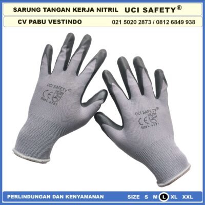 Sarung Tangan safety Gloves Greasy Nitril Nylon Tukang Hitam Black k3 Hse engineering Mechanical - Gambar 5