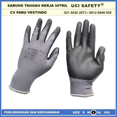 Sarung Tangan Kerja Nitril Proyek Anti Slip Grey/Abu abu engineering Hitam Black Industri Bengkel - Gambar 2