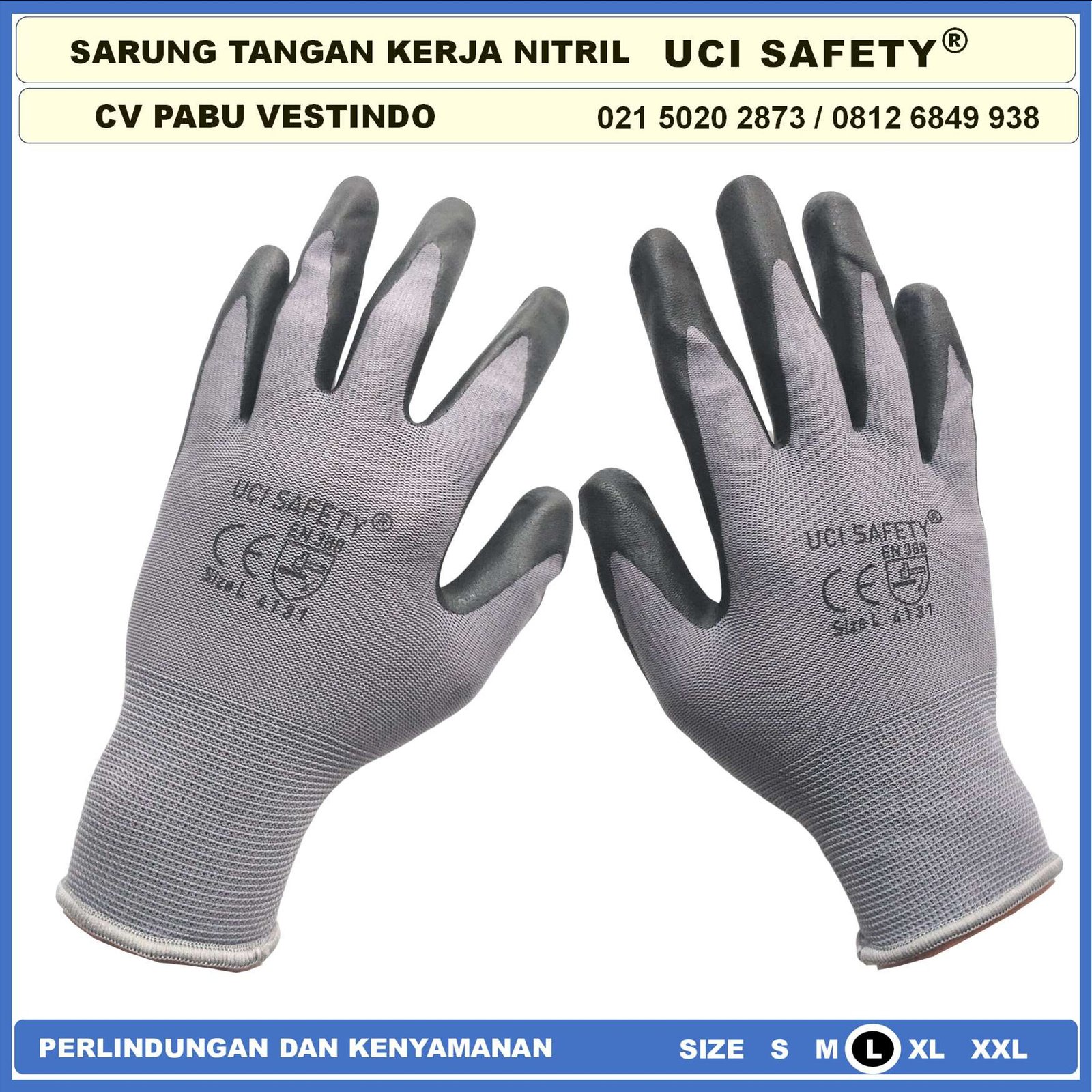 Sarung Tangan Berkebun En 388 4131 Pengaman kerja Hitam Black Nitril Perkebunan Mekanik Ukuran M L XL safety Gloves - Gambar 2