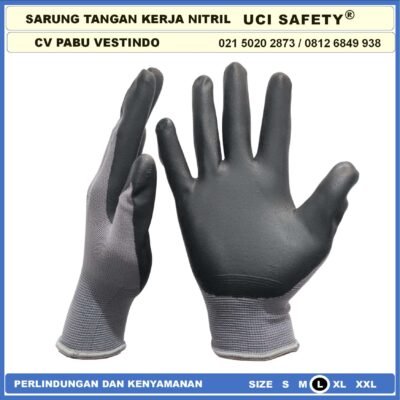 Uci Safety Teknik mesin Multitask k3 Hse Hitam Black Anti Slip Grey/Abu abu Nitril otomotif Nylon - Gambar 2