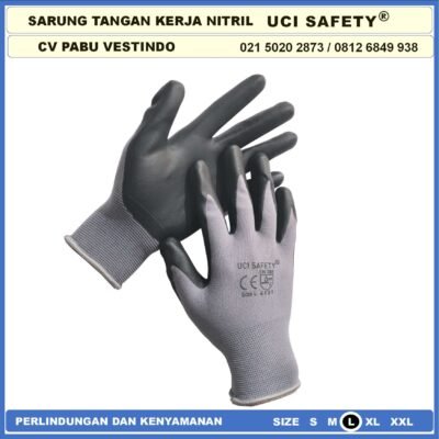 safety Gloves Pengaman kerja  Security Hitam Black Kerja Proyek Nitril Sarung Tangan Greasy Electrical - Gambar 2