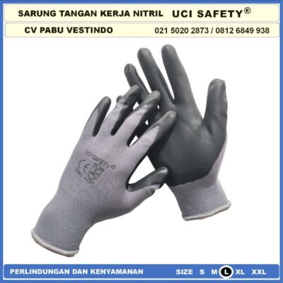 safety Gloves Hand Gloves Work Glove Mechanical Nitril Hitam Black Ukuran M L XL Security Teknik mesin engineering - Gambar 2