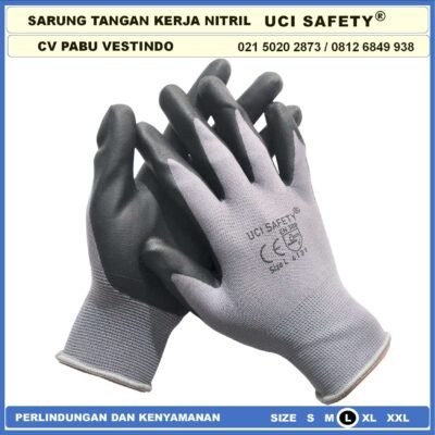 Sarung Tangan safety Gloves Greasy Nitril Nylon Tukang Hitam Black k3 Hse engineering Mechanical - Gambar 2