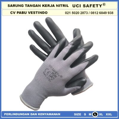 Sarung Tangan Security Nitril Multi Purpose Pertambangan Berkebun Anti Licin Greasy Coating Nitril Hitam Black - Gambar 2