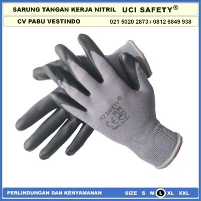 Uci Safety Work Glove engineering Tukang Nitril Safety Kerja Sarung Tangan Hitam Black Multitask Bagunan - Gambar 2