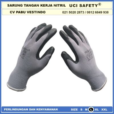 safety Gloves Anti Licin k3 Hse engineering Hitam Black Nitril Anti Slip Grey/Abu abu Electrical Teknik mesin