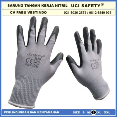 Sarung Tangan safety Gloves Nylon Nitrile Coating Nitril Uci Safety Multitask Kerja Greasy - Gambar 3