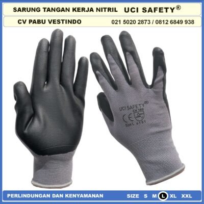 Uci Safety Pabrik Proyek En 388 4131 Hand Gloves Hitam Black Nitril Perkebunan Mekanik Anti Slip - Gambar 2