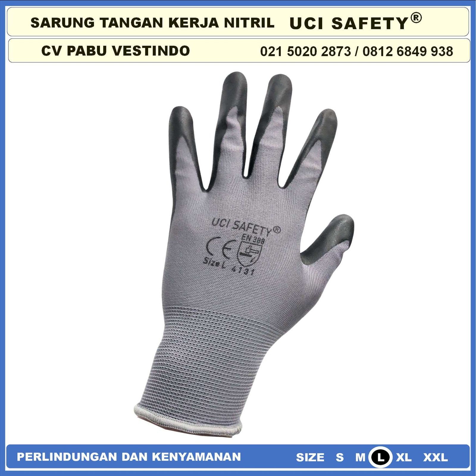 Sarung Tangan Nitril Ukuran M L XL Grey/Abu abu Teknik mesin otomotif Industri Uci Safety Hitam Black Work Glove - Gambar 3