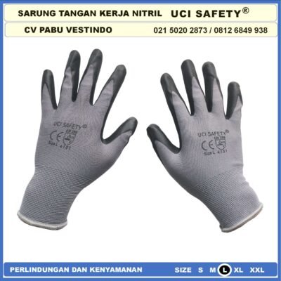 Sarung Tangan Uci Safety Anti Slip Nitril Greasy Multi Purpose Hitam Black En 388 4131 Pengaman kerja  Security - Gambar 3