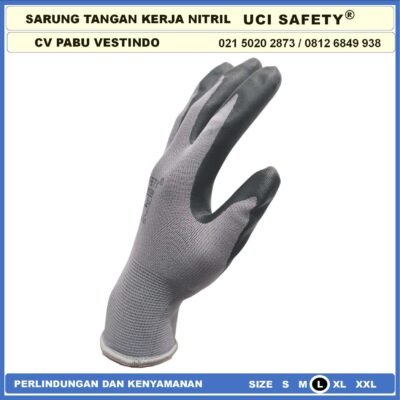 Sarung Tangan Kerja Nitril Proyek Anti Slip Grey/Abu abu engineering Hitam Black Industri Bengkel - Gambar 3