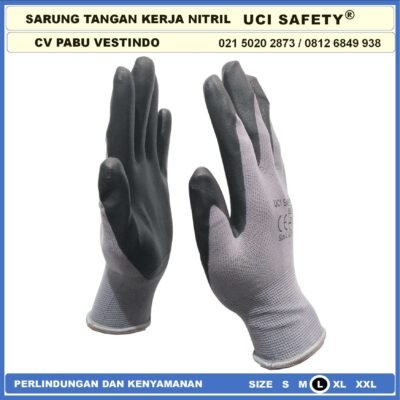 safety Gloves Pengaman kerja  Security Hitam Black Kerja Proyek Nitril Sarung Tangan Greasy Electrical - Gambar 3