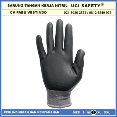 Sarung Tangan Security Nitril Multi Purpose Pertambangan Berkebun Anti Licin Greasy Coating Nitril Hitam Black - Gambar 3