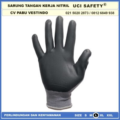 Uci Safety Work Glove engineering Tukang Nitril Safety Kerja Sarung Tangan Hitam Black Multitask Bagunan - Gambar 3