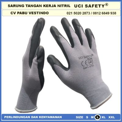 Sarung Tangan safety Gloves Nylon Nitrile Coating Nitril Uci Safety Multitask Kerja Greasy - Gambar 2