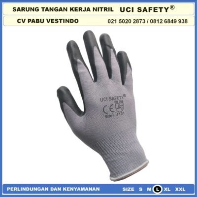 safety Gloves Anti Licin k3 Hse engineering Hitam Black Nitril Anti Slip Grey/Abu abu Electrical Teknik mesin - Gambar 3