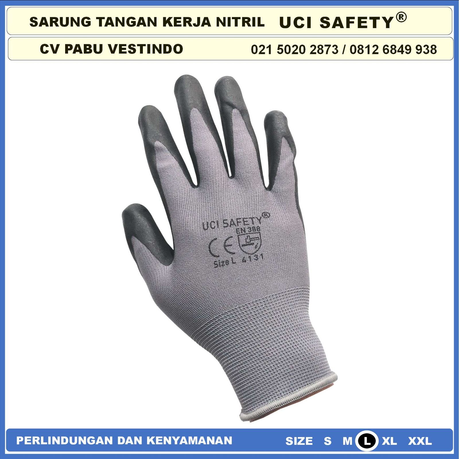 Sarung Tangan k3 Hse Teknik mesin Nitril Pabrik En 388 4131 Hand Gloves Electrical Hitam Black Multi Purpose - Gambar 3