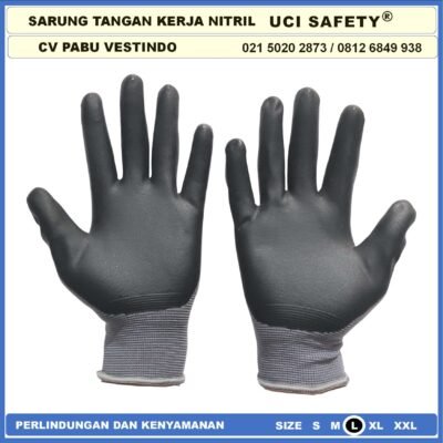Uci Safety Nitrile Pertambangan Nitril Pengaman kerja  Work Glove Multitask Perkebunan Hitam Black Berkebun - Gambar 4